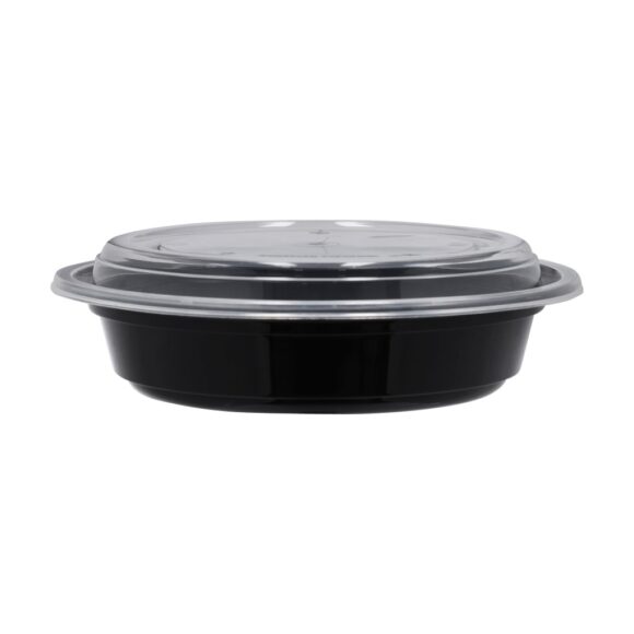 BLACK BASE MICROWAVE CONTAINER WITH CLEAR LID 24 OZ, ROUND SHAPED, PACK OF 150