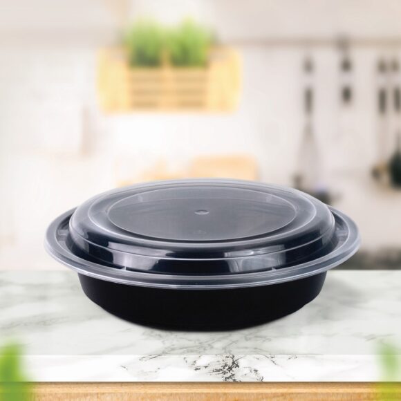 BLACK BASE MICROWAVE CONTAINER WITH CLEAR LID 24 OZ, ROUND SHAPED, PACK OF 150 - Image 3