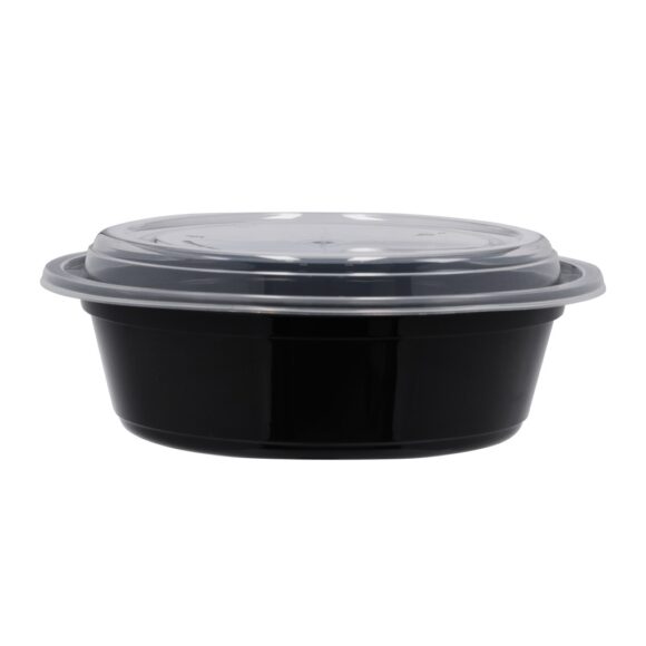 BLACK BASE MICROWAVE CONTAINER WITH CLEAR LID 32 OZ. ROUND SHAPED, PACK OF 150