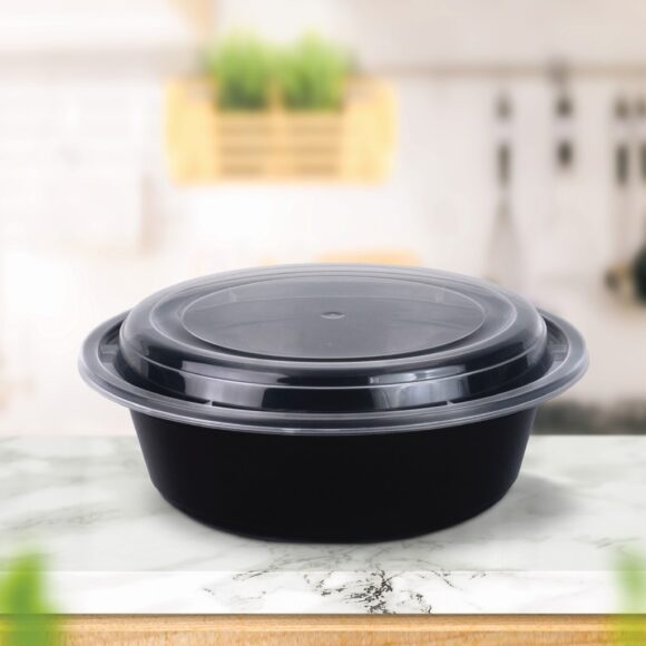 BLACK BASE MICROWAVE CONTAINER WITH CLEAR LID 32 OZ. ROUND SHAPED, PACK OF 150 - Image 3
