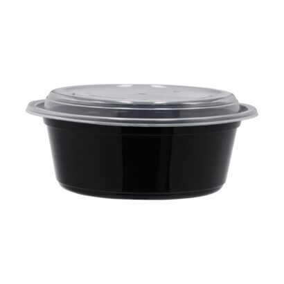 BLACK BASE MICROWAVE CONTAINER WITH CLEAR LID 40 OZ., ROUND SHAPED, PACK OF 150