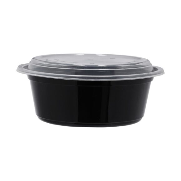 BLACK BASE MICROWAVE CONTAINER WITH CLEAR LID 40 OZ., ROUND SHAPED, PACK OF 150