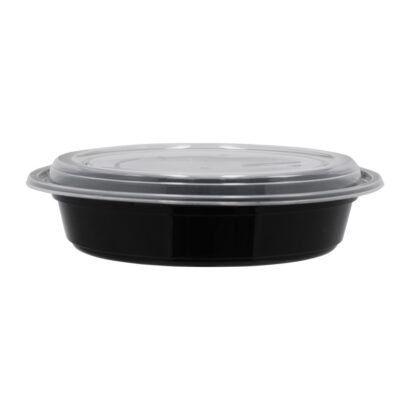 BLACK BASE MICROWAVE CONTAINER WITH CLEAR LID- PWMW1305| 48 OZ, ROUND SHAPED, PACK OF 150