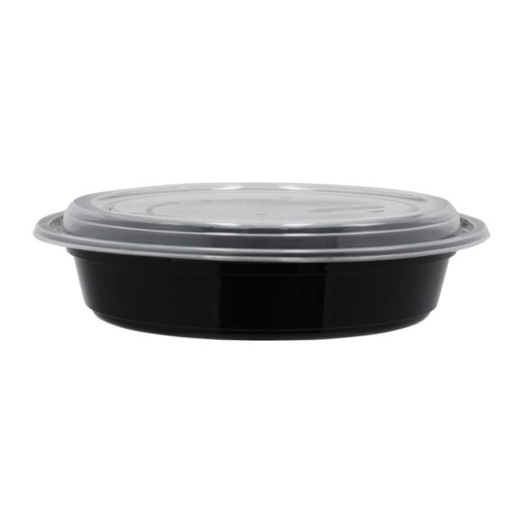 BLACK BASE MICROWAVE CONTAINER WITH CLEAR LID- PWMW1305| 48 OZ, ROUND SHAPED, PACK OF 150