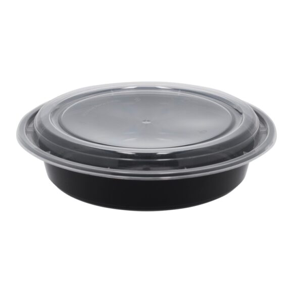 BLACK BASE MICROWAVE CONTAINER WITH CLEAR LID- PWMW1305| 48 OZ, ROUND SHAPED, PACK OF 150 - Image 2