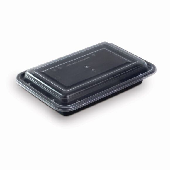 BLACK BASE MICROWAVE CONTAINER WITH CLEAR LID 16 OZ, RECTANGLE SHAPED, PACK OF 150 - Image 2