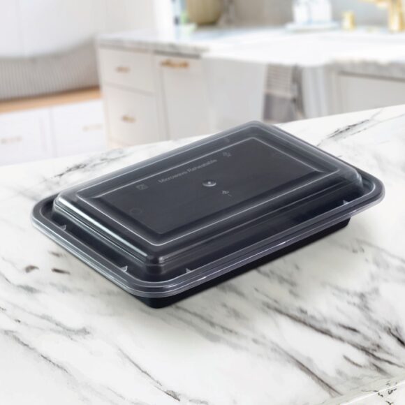 BLACK BASE MICROWAVE CONTAINER WITH CLEAR LID 16 OZ, RECTANGLE SHAPED, PACK OF 150 - Image 3