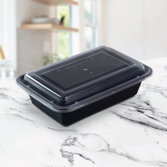 BLACK BASE MICROWAVE CONTAINER WITH CLEAR LID 24 OZ., RECTANGLE SHAPED, PACK OF 150 - Image 3