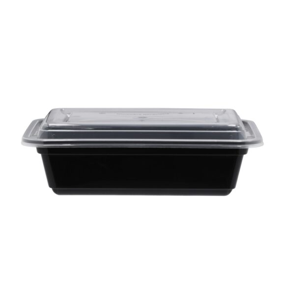 BLACK BASE MICROWAVE CONTAINER WITH CLEAR LID 24 OZ., RECTANGLE SHAPED, PACK OF 150