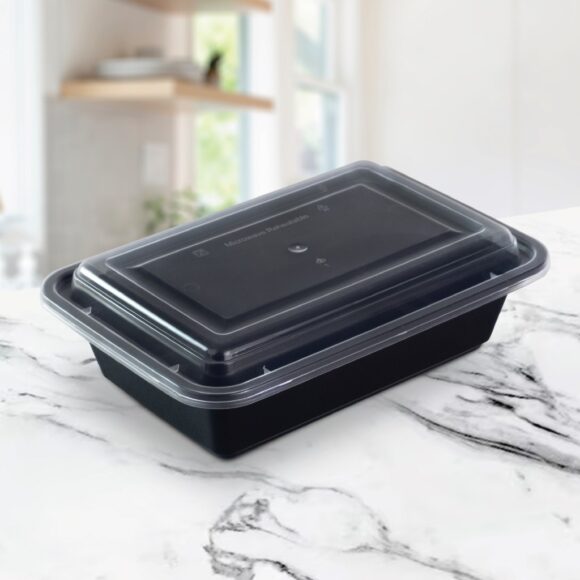 BLACK BASE MICROWAVE CONTAINER WITH CLEAR LID RE28, RECTANGLE SHAPED, PACK OF 150 - Image 3
