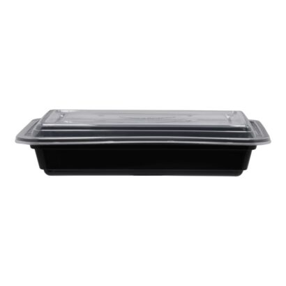 BLACK BASE MICROWAVE CONTAINER WITH CLEAR LID RE28, RECTANGLE SHAPED, PACK OF 150
