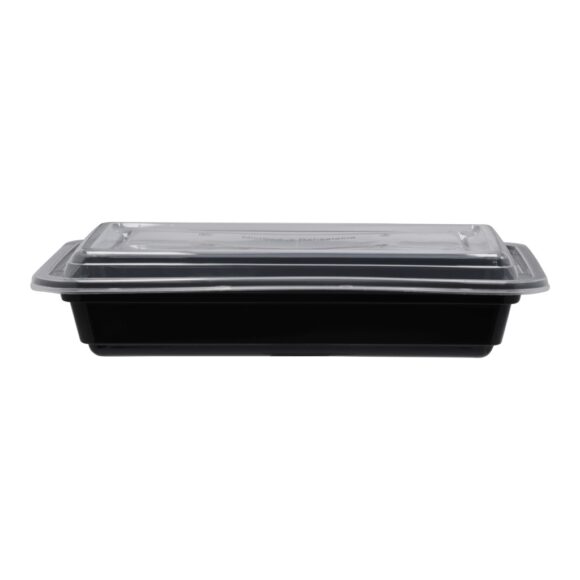 BLACK BASE MICROWAVE CONTAINER WITH CLEAR LID RE28, RECTANGLE SHAPED, PACK OF 150