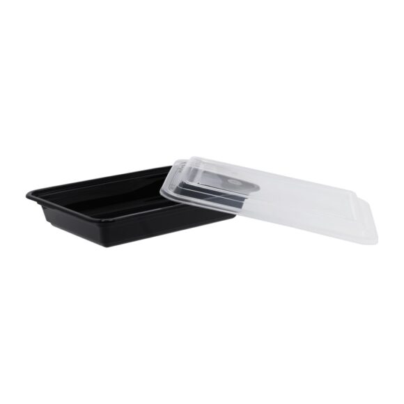 BLACK BASE MICROWAVE CONTAINER WITH CLEAR LID RE28, RECTANGLE SHAPED, PACK OF 150 - Image 2