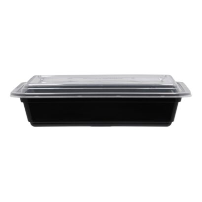BLACK BASE MICROWAVE CONTAINER WITH CLEAR LID RE32, RECTANGLE SHAPED, PACK OF 150