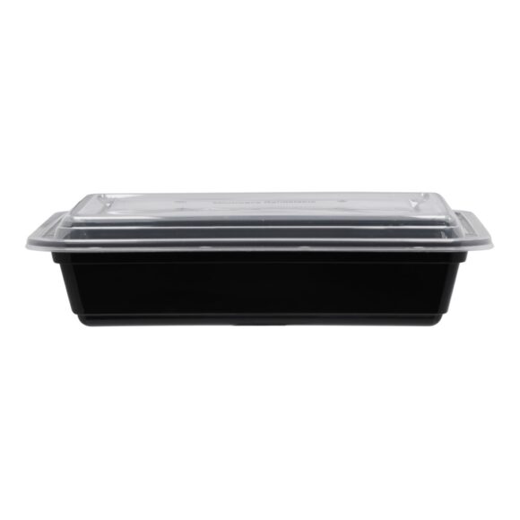 BLACK BASE MICROWAVE CONTAINER WITH CLEAR LID RE32, RECTANGLE SHAPED, PACK OF 150