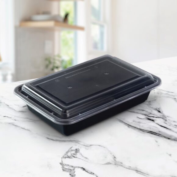 BLACK BASE MICROWAVE CONTAINER WITH CLEAR LID RE32, RECTANGLE SHAPED, PACK OF 150 - Image 3