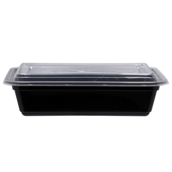BLACK BASE MICROWAVE CONTAINER WITH CLEAR LID 38 OZ, RECTANGLE SHAPED, PACK OF 150
