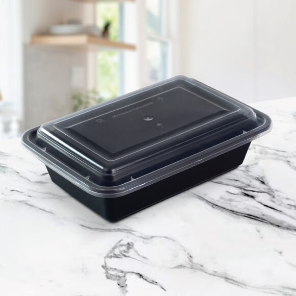 BLACK BASE MICROWAVE CONTAINER WITH CLEAR LID 38 OZ, RECTANGLE SHAPED, PACK OF 150 - Image 3