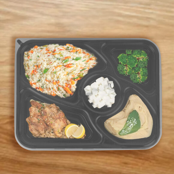 BLACK BASE MICROWAVE CONTAINER WITH CLEAR LID WITH 5 COMPARTMENTS - Image 4