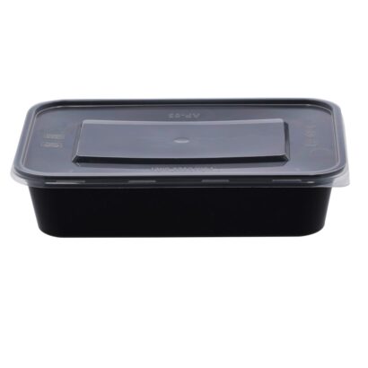 BLACK BASE MICROWAVE CONTAINER WITH CLEAR LID 500 ML, RECTANGLE SHAPED, PACK OF 500