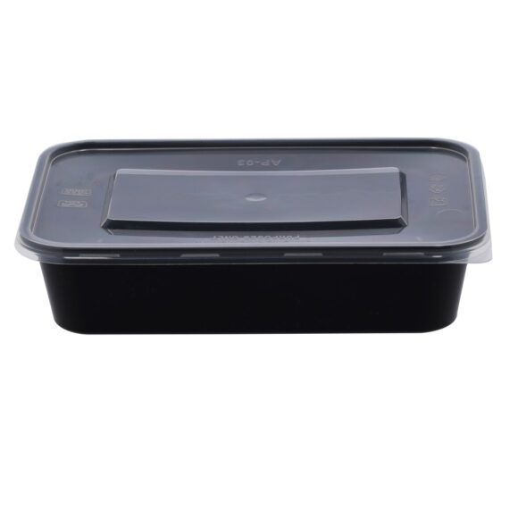BLACK BASE MICROWAVE CONTAINER WITH CLEAR LID 500 ML, RECTANGLE SHAPED, PACK OF 500