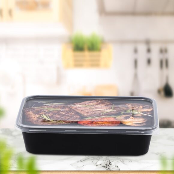 BLACK BASE MICROWAVE CONTAINER WITH CLEAR LID 500 ML, RECTANGLE SHAPED, PACK OF 500 - Image 3