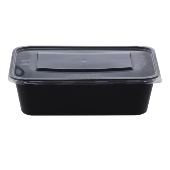 Black Base Microwave Container with Clear Lid 650 ML, Rectangle Shaped, Pack of 500 - Image 2