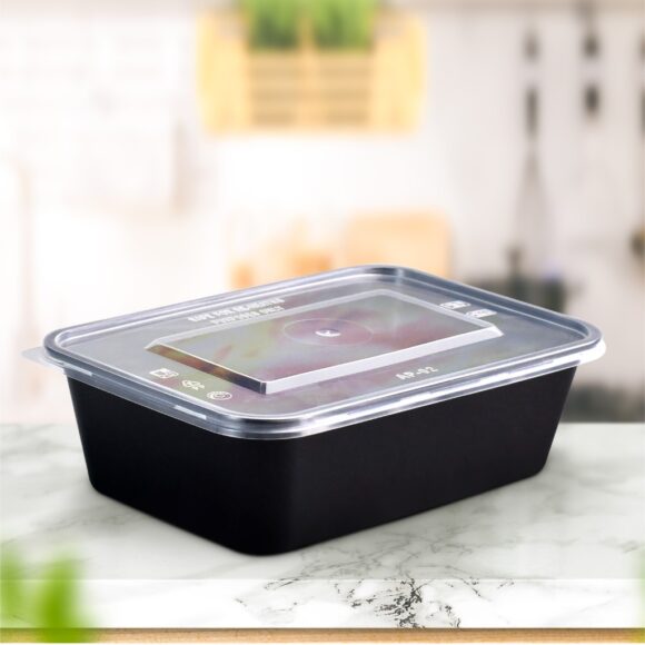 Black Base Microwave Container with Clear Lid 650 ML, Rectangle Shaped, Pack of 500 - Image 3