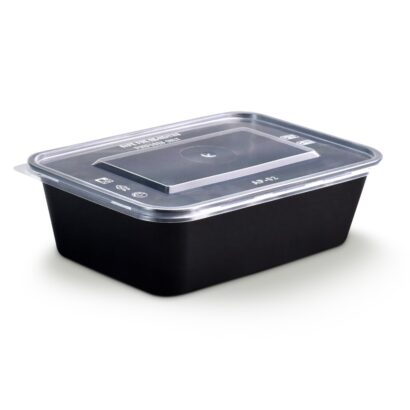 Black Base Microwave Container with Clear Lid 650 ML, Rectangle Shaped, Pack of 500
