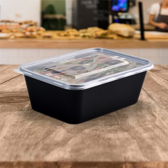 BLACK BASE MICROWAVE CONTAINER WITH CLEAR LID- PWMW1319| 750 ML, RECTANGLE SHAPED, PACK OF 500 - Image 3