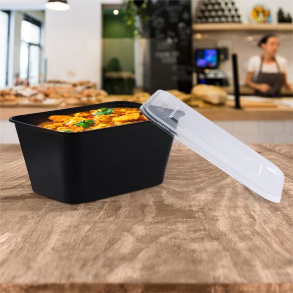 BLACK BASE MICROWAVE CONTAINER WITH CLEAR LID 1000 ML, RECTANGLE SHAPED, PACK OF 500 - Image 3