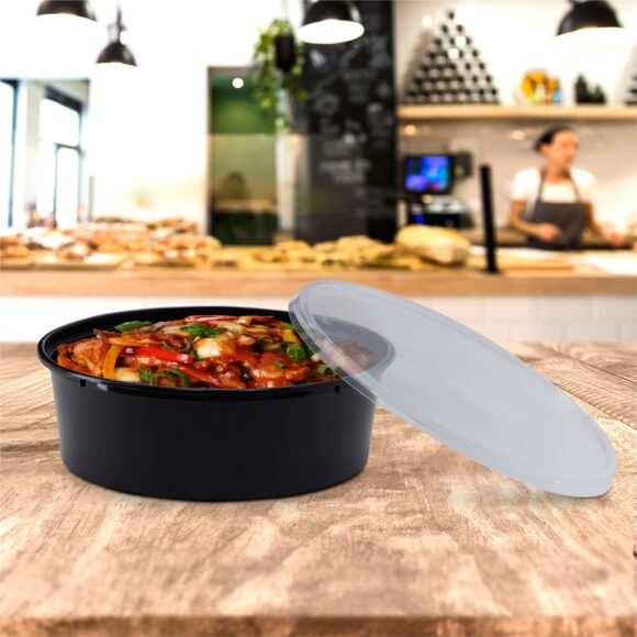 BLACK MICROWAVE CONTAINER WITH CLEAR LID 600 ML, ROUND SHAPED, PACK OF 200 - Image 2