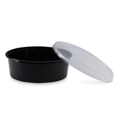 BLACK MICROWAVE CONTAINER WITH CLEAR LID 600 ML, ROUND SHAPED, PACK OF 200