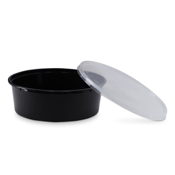BLACK MICROWAVE CONTAINER WITH CLEAR LID 600 ML, ROUND SHAPED, PACK OF 200