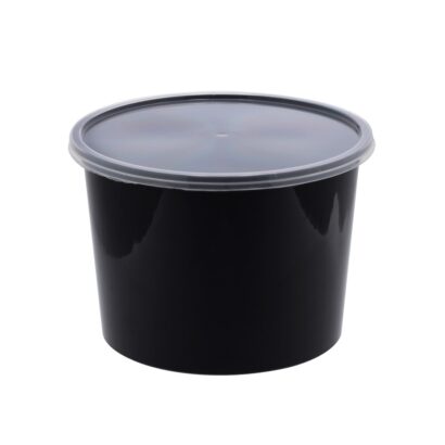 BLACK BASE MICROWAVE CONTAINER WITH CLEAR LID 2000 ML, ROUND SHAPED, PACK OF 100