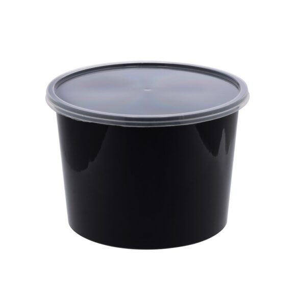 BLACK BASE MICROWAVE CONTAINER WITH CLEAR LID 2000 ML, ROUND SHAPED, PACK OF 100