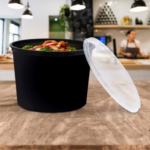 BLACK BASE MICROWAVE CONTAINER WITH CLEAR LID 2000 ML, ROUND SHAPED, PACK OF 100 - Image 3