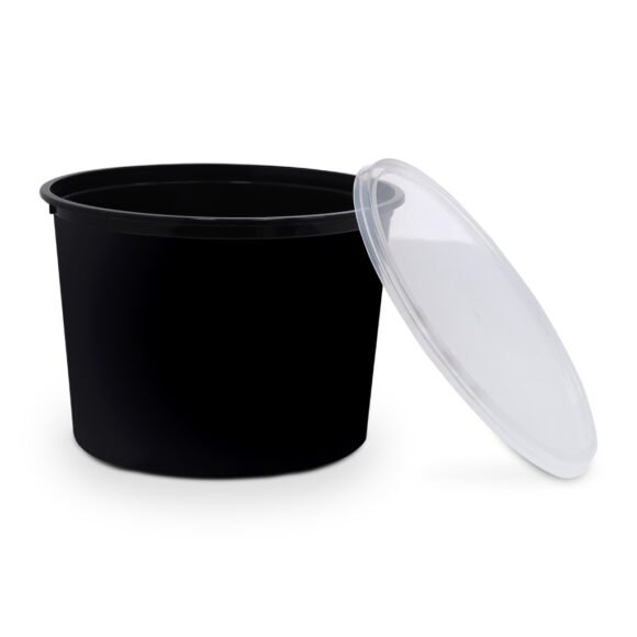 BLACK BASE MICROWAVE CONTAINER WITH CLEAR LID 2000 ML, ROUND SHAPED, PACK OF 100 - Image 2