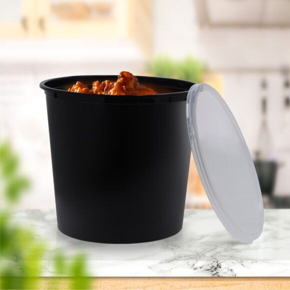 BLACK BASE MICROWAVE CONTAINER WITH CLEAR LID- PWMW1326| 2500 ML, ROUND SHAPED, PACK OF 100 - Image 3