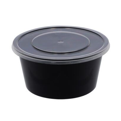 BLACK BASE MICROWAVE CONTAINER WITH CLEAR LID 150 ML, ROUND SHAPED, PACK OF 1500