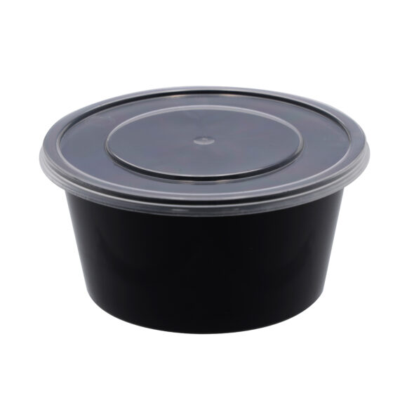 BLACK BASE MICROWAVE CONTAINER WITH CLEAR LID 150 ML, ROUND SHAPED, PACK OF 1500