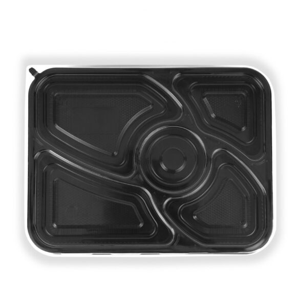 BLACK BASE MICROWAVE CONTAINER WITH CLEAR LID WITH 5 COMPARTMENTS - Image 2