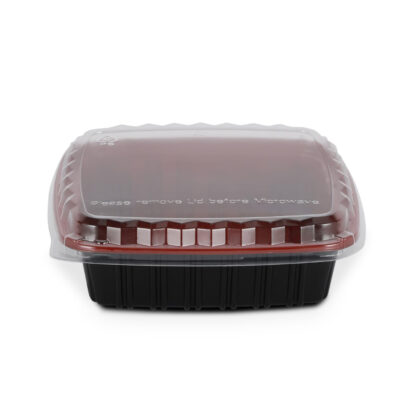 Black and Red Container with Clear Lid 650 ML, Rectangle Shaped, Pack of 250
