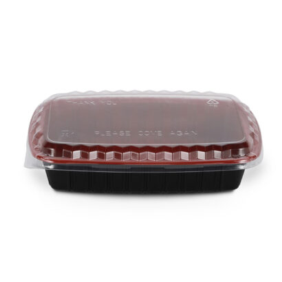 BLACK AND RED CONTAINER WITH CLEAR LID 750 ML, RECTANGLE SHAPED, PACK OF 250