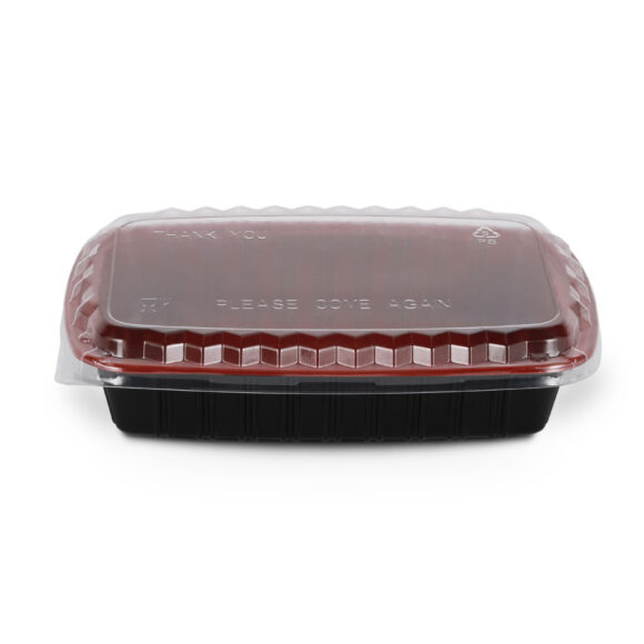 BLACK AND RED CONTAINER WITH CLEAR LID 750 ML, RECTANGLE SHAPED, PACK OF 250