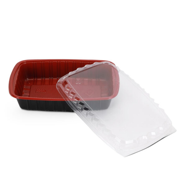 BLACK AND RED CONTAINER WITH CLEAR LID 750 ML, RECTANGLE SHAPED, PACK OF 250 - Image 2