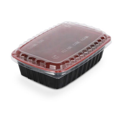 BLACK AND RED CONTAINER WITH CLEAR LID 1000 ML, RECTANGLE SHAPED, PACK OF 250
