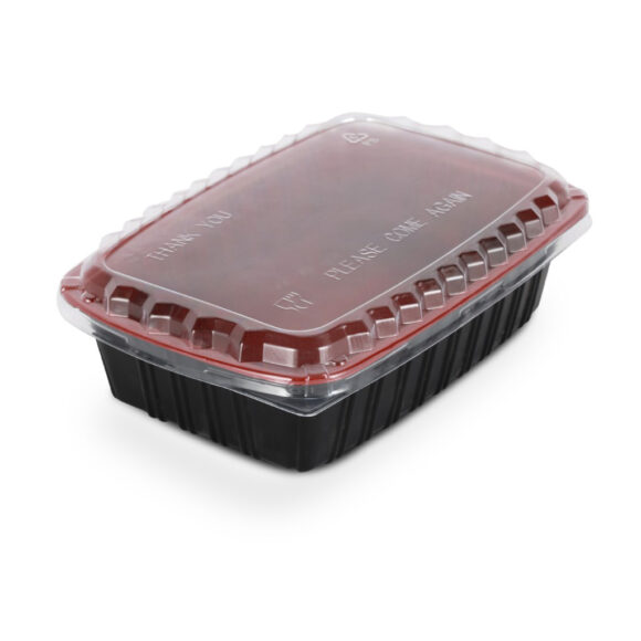 BLACK AND RED CONTAINER WITH CLEAR LID 1000 ML, RECTANGLE SHAPED, PACK OF 250