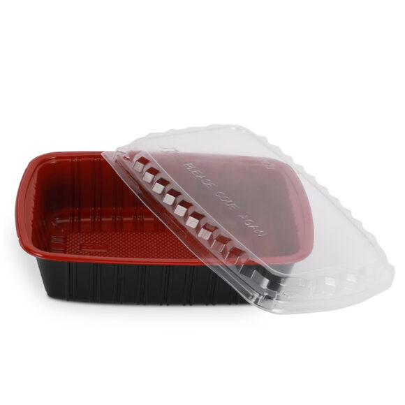 BLACK AND RED CONTAINER WITH CLEAR LID 1000 ML, RECTANGLE SHAPED, PACK OF 250 - Image 2